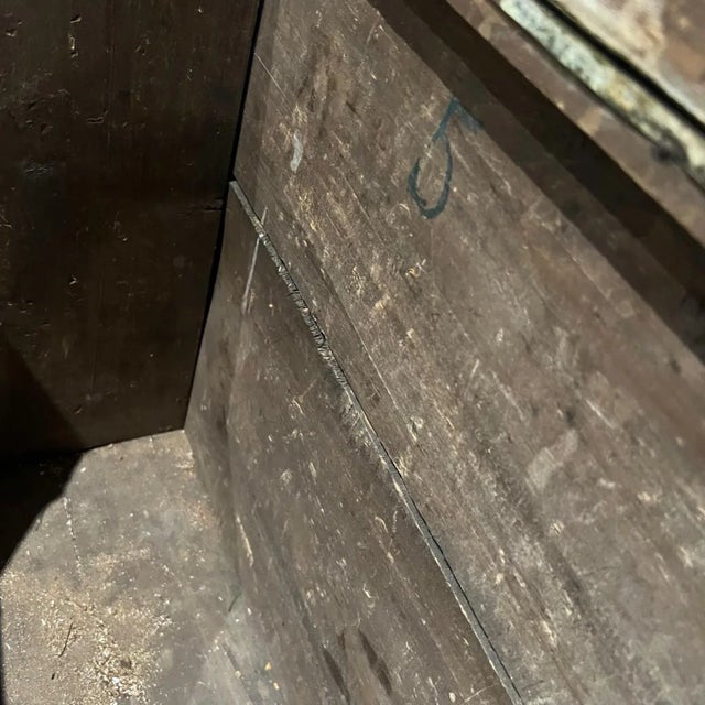 AMBIANIC presents Late 1800s Antique Firewood Box with Artistic Brass Panels Tavern imagery Rectangular shape six sided...