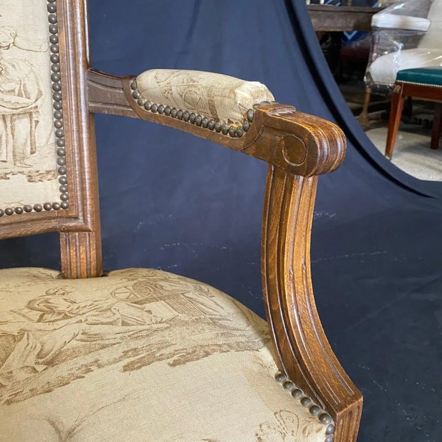 French 19th Century Walnut & Toile Louis XVI Fauteuils -A Pair For Sale - Image 12 of 12