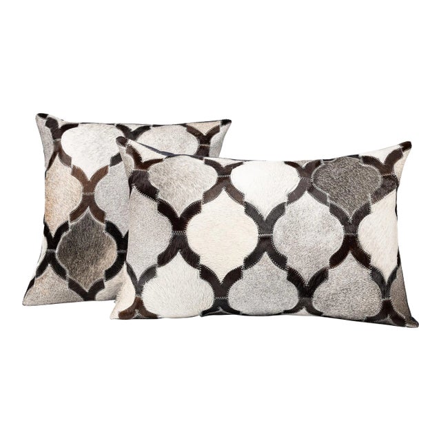 Canvello Genuine Cowhide Leather Decorative Throw Pillows With Feather Down Insert Included- Set of 2 For Sale