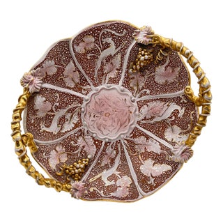 Large Pink and Gold Majolica Platter from MICA, 1950s For Sale