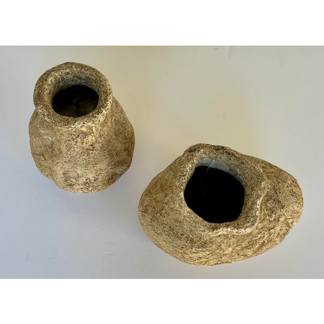 Unique Organic Modern Primitive Indoor Outdoor Ancient Echos Vases Set of 2, textured Gregor vases, showroom floor samples...
