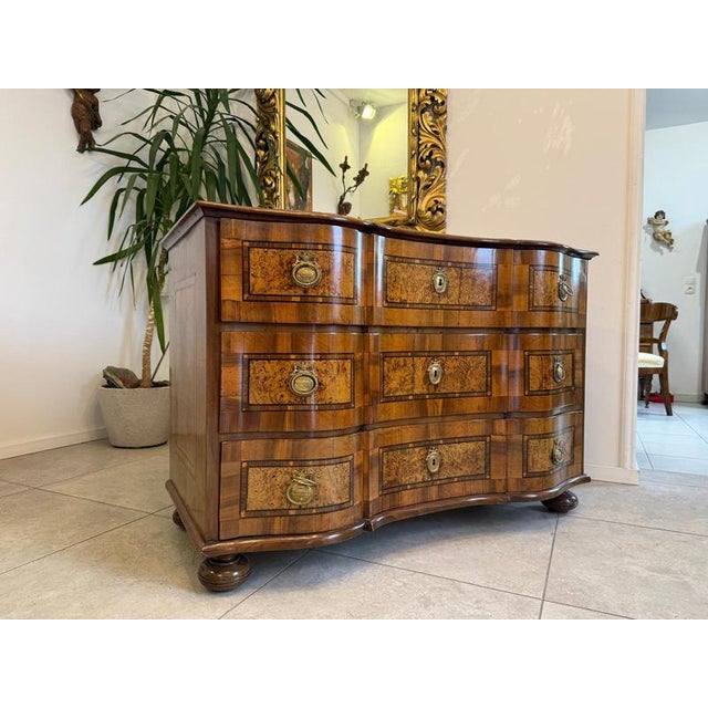 Baroque Chest of Drawers in Fruitwood Marquetry and Walnut For Sale - Image 12 of 18