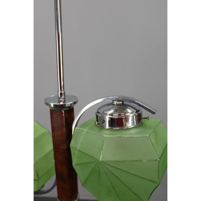 1930s Art Deco Chandelier with Green Glass Shades, Czechoslovakia, 1930s For Sale - Image 5 of 14