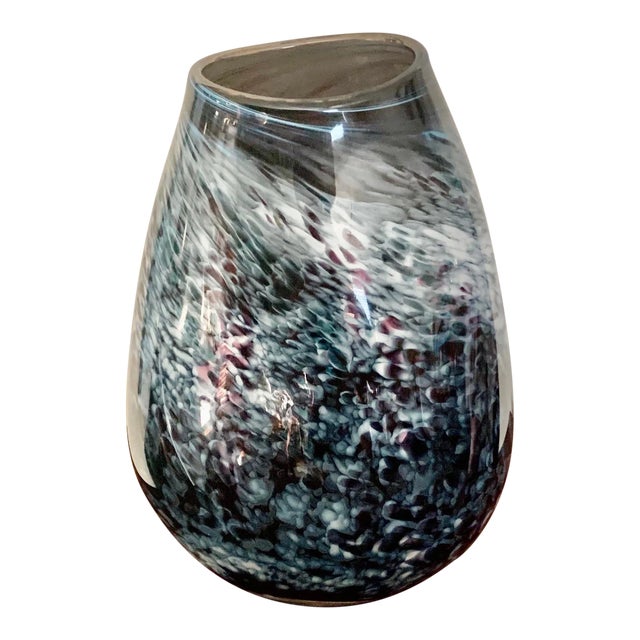 Modern Minimalist Studio Grayish Blue Glass Vase - Signed For Sale