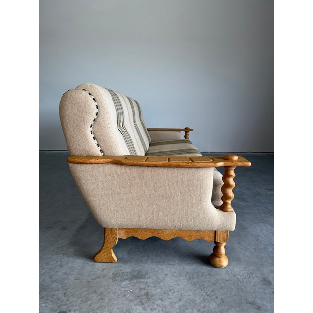Cream Mid Century Danish Brutalist Henning Kjaernulf Style Oak Sofa For Sale - Image 8 of 10