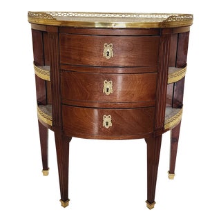 Antique French Louis XVI Style Petite Demi-Lune Commode With Marble Top. For Sale