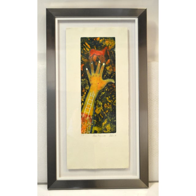 Signed & Titled Main Précieuse Chrome Framed French Artist Lithography Etching For Sale - Image 4 of 13