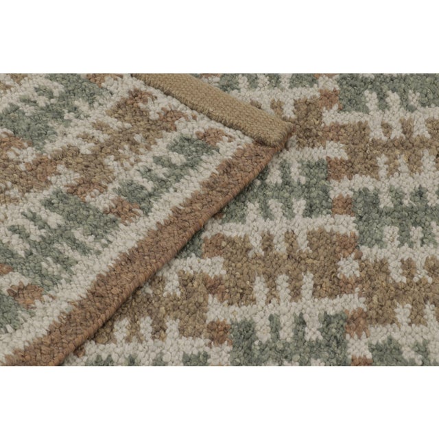 Antique White Rug & Kilim’s Scandinavian Style Square Flatweave With Brown and Blue Geometry For Sale - Image 8 of 10