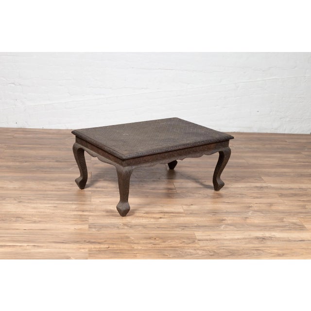 Vintage Indian Coffee Table with Brushed Metal Patina over Wood and Floral Décor For Sale - Image 9 of 13