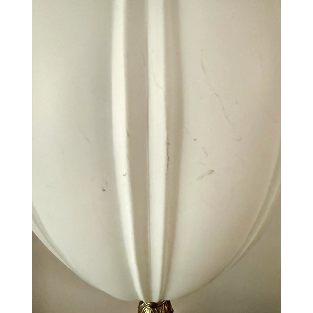 Vintage Hollywood Regency White Ribbed Glass Pendant Light With Brass-Finish Accents For Sale - Image 9 of 10