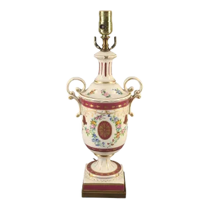 Mid 20th Century Hand Painted Floral Gilded Neoclassical Urn Porcelain Sevres Style Table Lamp