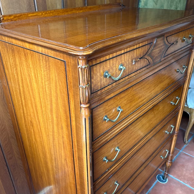 1930’s John Widdicomb Satinwood Highboy Dresser For Sale In Chicago - Image 6 of 12