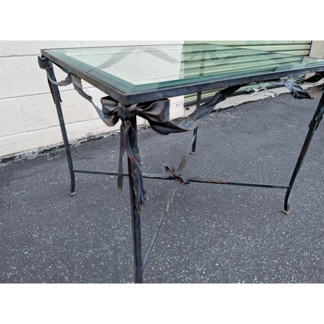 Late 20th Century Vintage French Neoclassical Wrought Iron & Glass Center Table in the Manner of Maison Jansen For Sale - Image 5 of 8