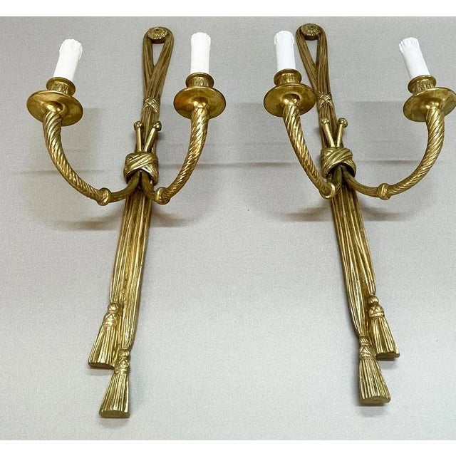 19th Century Louis XVI Style Knot and Tassel Candle Wall Lights, Set of 2 For Sale - Image 13 of 18