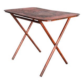 Heavy Duty Folding Red Metal Dining Table, 1970s For Sale
