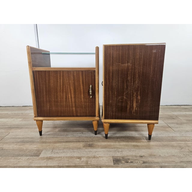 Bedside Tables with Mirror Top and Door, 1950, Set of 2 For Sale - Image 4 of 17