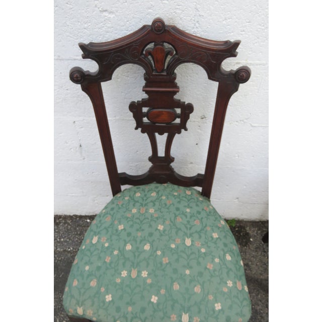 Brown Victorian Late 1800s Carved Small Accent Side Chairs 6227 For Sale - Image 8 of 18