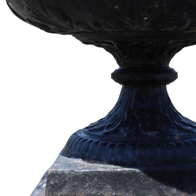 1900 - 1909 Large Antique Classical Cast Iron Garden Urn With Handles on Base C1900 For Sale - Image 5 of 7