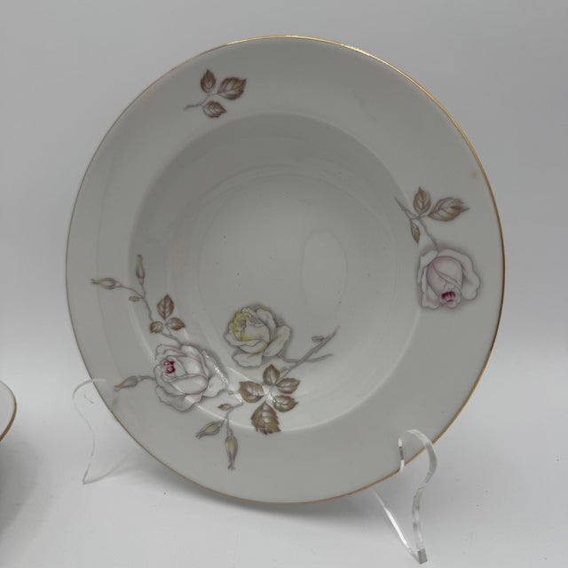 1960s Vintage Rimmed Soup Bowls Sweetheart Rose by Johann Haviland 8" Set of 4 For Sale - Image 5 of 6