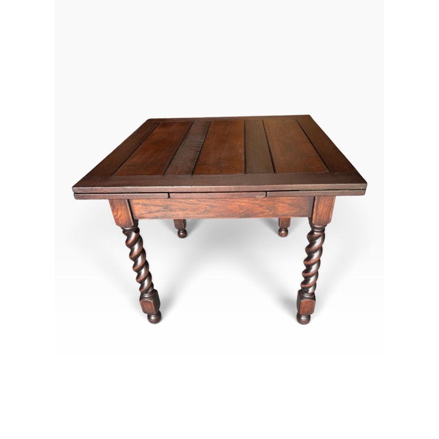 Vintage 1930s Jacobean Solid Oak Barley Twist Draw Leaf Dining Table Completely Restored. For Sale - Image 4 of 12