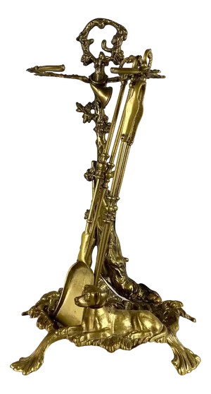 Hunting Fireplace Set in Gilt Bronze, France, 1950s, Set of 4