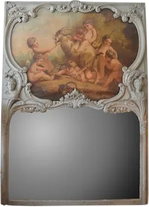 18th-19th C. French Painted Carved Wood Trumeau Mirror