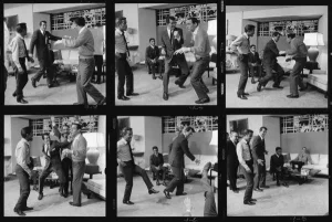 Frank Sinatra, Dean Martin, Sammy Davis Jr, & Joey Bishop Stage a Fight "Ocean's Eleven" 1960. 11x14 Print by Sid Avery