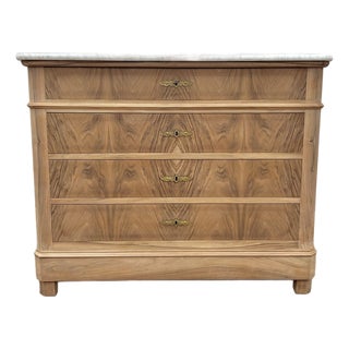 French 19th Century Louis Philippe Bleached Solid Walnut Marble Top Commode For Sale