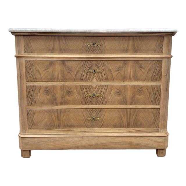 French 19th Century Louis Philippe Bleached Solid Walnut Marble Top Commode For Sale