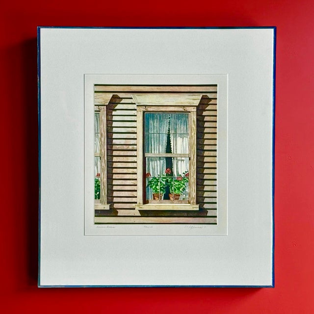 This original vintage framed etching and aquatint by Carol Strause FitzSimonds depicts a still life scene of a potted...