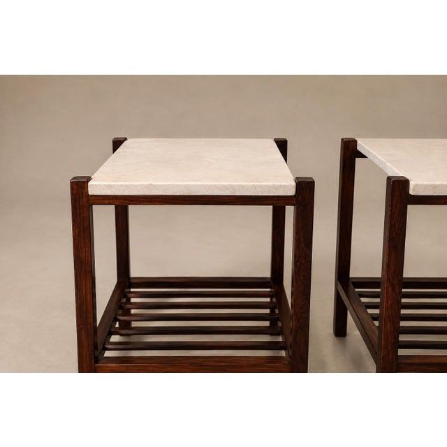 Brazilian Modern Pair of Side Tables in Rosewood & Marble, Brazil, 1960s For Sale In New York - Image 6 of 18