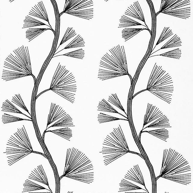 Sample - Schumacher Ginkgo Embroidery Fabric in Jet For Sale
