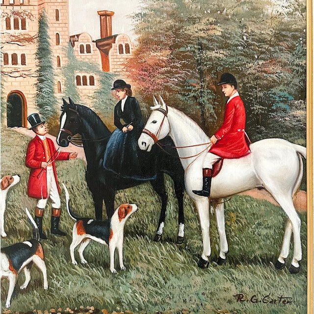 Late 20th Century Framed & Matted English Fox Hunt Equestrian Oil Painting For Sale - Image 4 of 11
