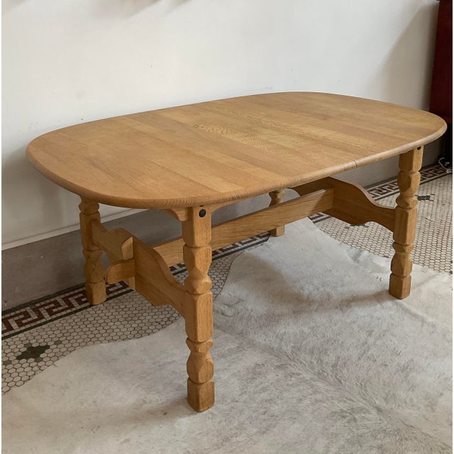 Henning Kjaernulf 1970s Danish Brutalist Extendable Oak Dining Table in the Style of Henning Kjærnulf For Sale - Image 4 of 16