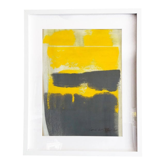 "Static 409" Contemporary Abstract Yellow Mixed-Media Painting, Framed For Sale