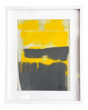 "Static 409" Contemporary Abstract Yellow Mixed-Media Painting, Framed