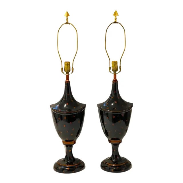 Maitland-Smith Table Lamps Red Stars on Black For Sale - Image 13 of 13