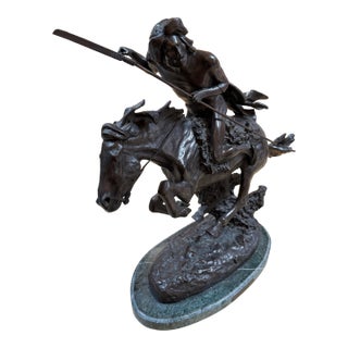 Fredeic Remington Roman Bronze Cheyenne Statue on Marble For Sale