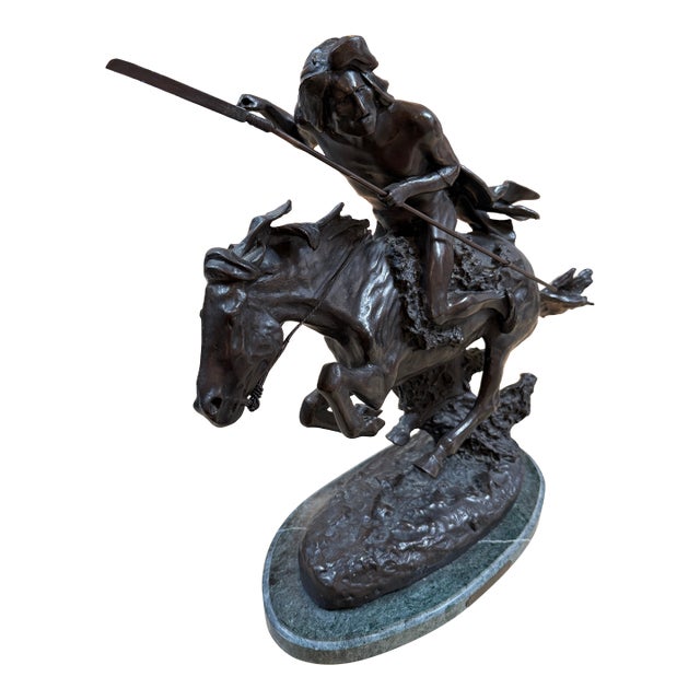 Fredeic Remington Roman Bronze Cheyenne Statue on Marble For Sale