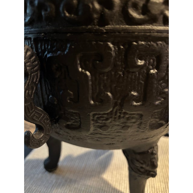 Vintage 1970s Postmodern Asian-Inspired Cast Metal Ice Bucket With Dragon Handles, 12” For Sale In San Diego - Image 6 of 8