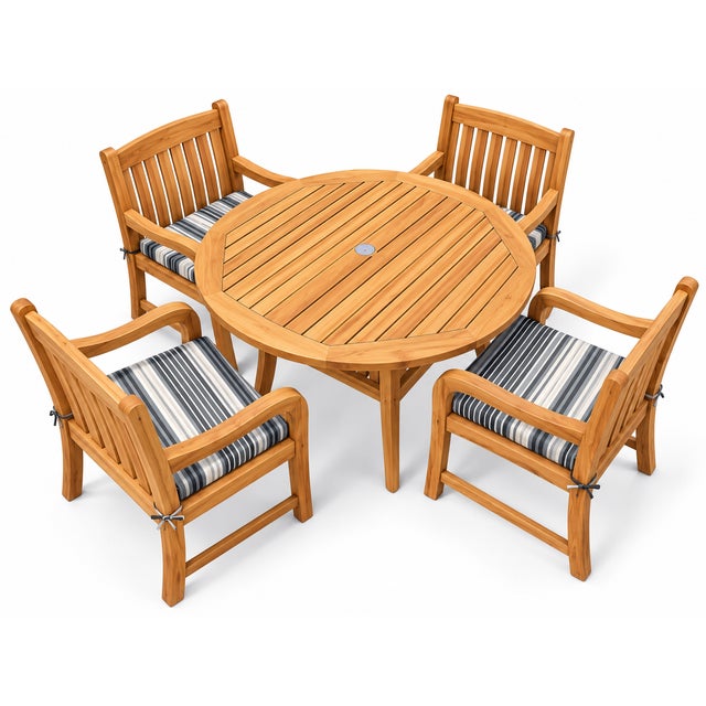 Professionally Refinished Royal Teak Solid Teak Patio Dining Set Beautiful five-piece outdoor dining set by Royal Teak,...