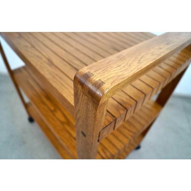 1970’s Mid-Century Modern Slat Oak Bar Cart Shelf For Sale - Image 11 of 12