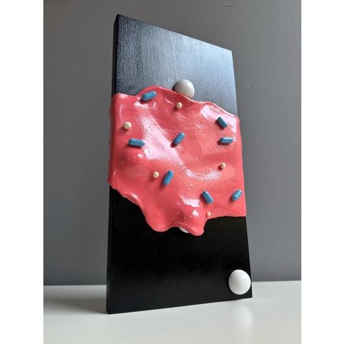 Early 21st Century Vera Vizzi, Pink Modular Domino Wall Sculpture with Blue Sprinkles, 2026, Foam Clay on Black Wood For Sale - Image 5 of 9