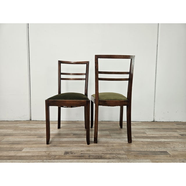 Art Deco Dining Chairs in Walnut and Fabric, 1940, Set of 2 For Sale - Image 3 of 14