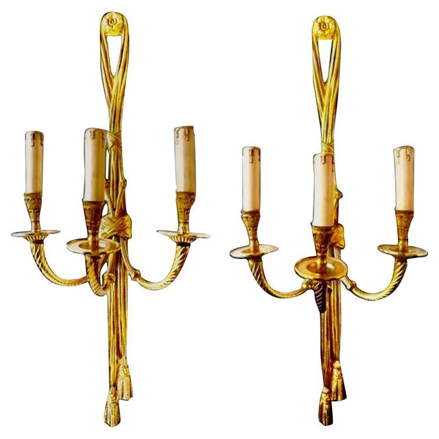 Gold Large French Wall Sconces, 1950, Set of 2 For Sale - Image 8 of 8