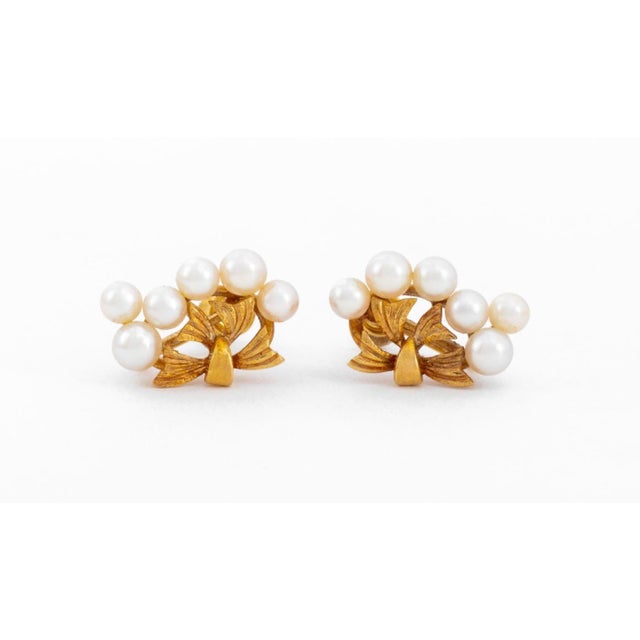 Contemporary Vintage Mikimoto 14k Cultured Pearl Earrings For Sale - Image 3 of 4