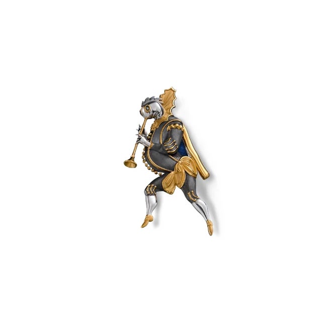 Designer Sterling Silver 22K Gilded Trumpeter Pendant Brooch This unique artistic piece is inspired by renowned artist...