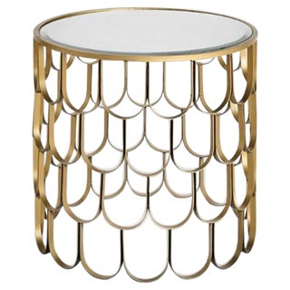 Gold Mirrored Scalloped Side Table For Sale