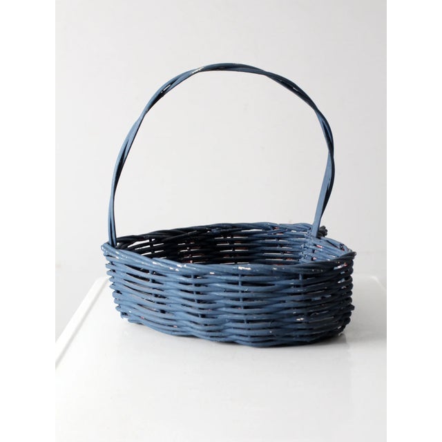Vintage Heart Shaped Blue Basket For Sale - Image 6 of 6