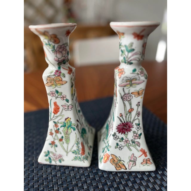 1970s 1970s Tall Hand-Painted Chinoiserie Candlestick Holders-Set of 2 For Sale - Image 5 of 8